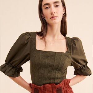 Sunday in Brooklyn Khaki Puff Sleeve Blouse